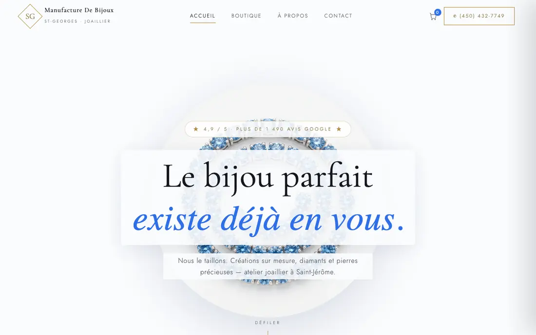 Home page of the Manufacture de Bijoux St-Georges website